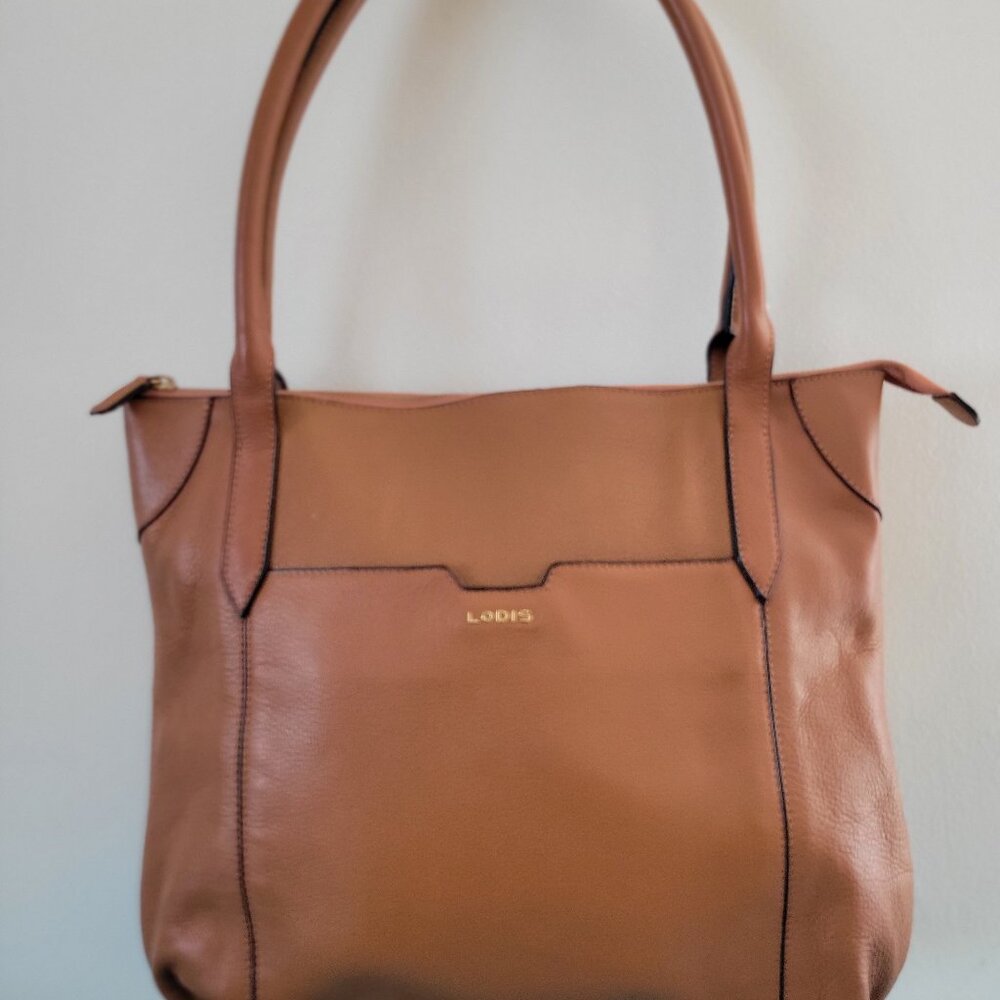 LOTIS camel brown pebbled leather tote/purse